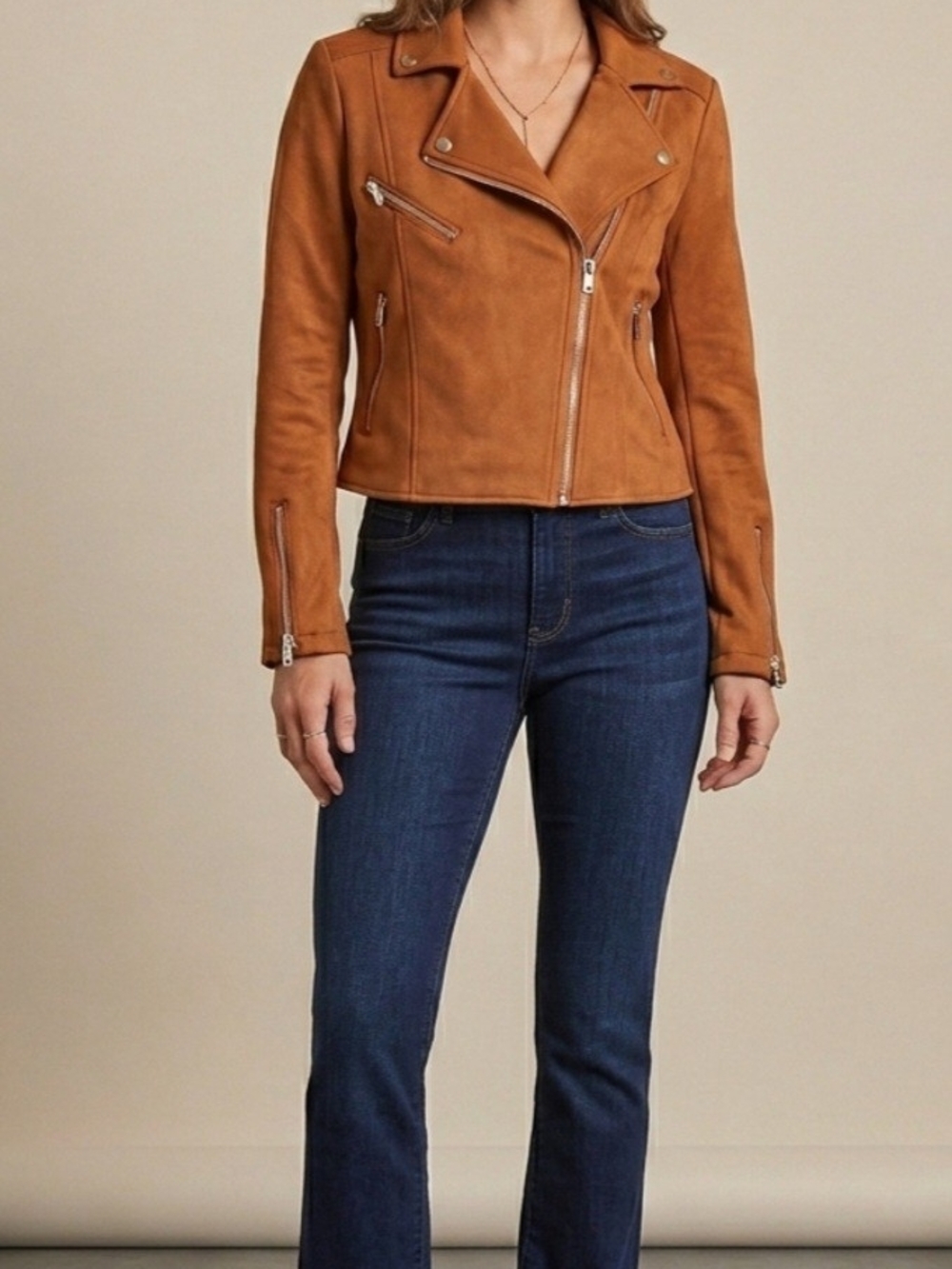 Lulu's Cognac Suede Moto Bomber Jacket